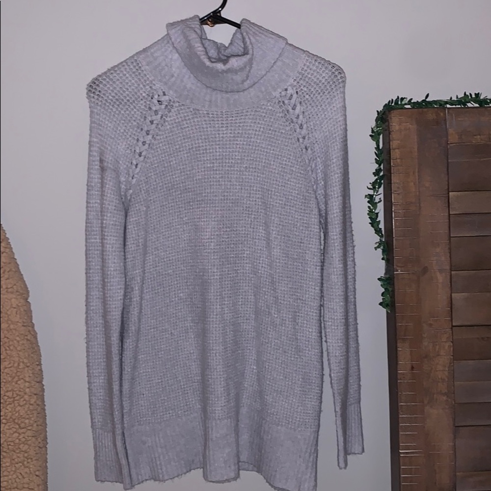Grey/Blue waffleknit turtleneck
